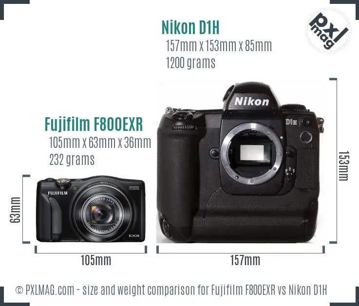 Fujifilm F800EXR vs Nikon D1H size comparison