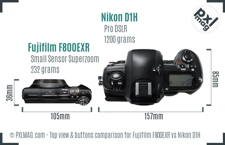 Fujifilm F800EXR vs Nikon D1H top view buttons comparison