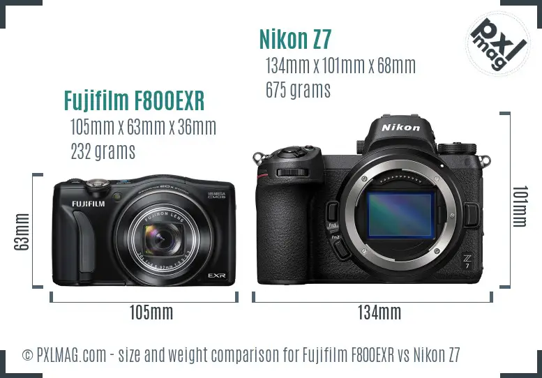 Fujifilm F800EXR vs Nikon Z7 size comparison