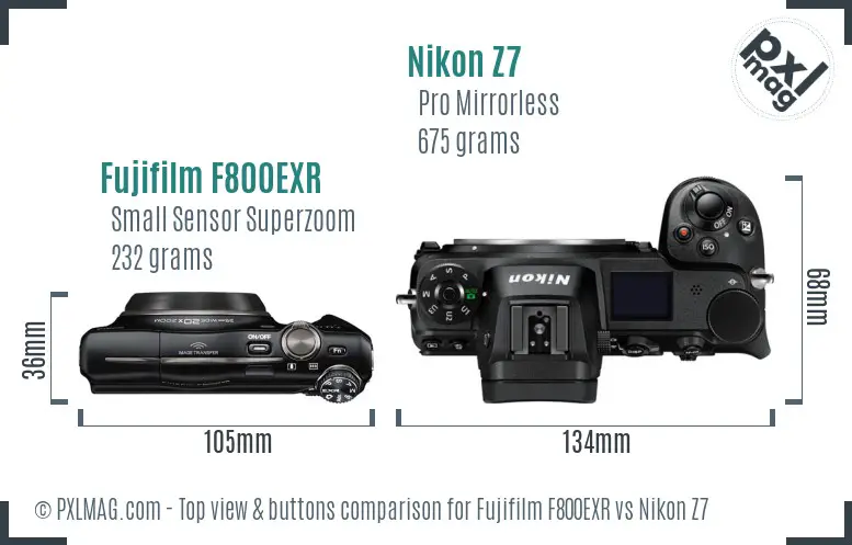 Fujifilm F800EXR vs Nikon Z7 top view buttons comparison