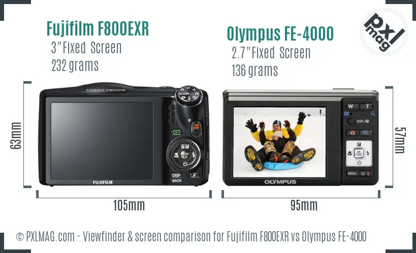Fujifilm F800EXR vs Olympus FE-4000 Screen and Viewfinder comparison