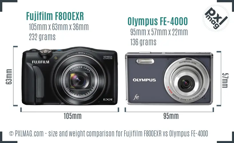 Fujifilm F800EXR vs Olympus FE-4000 size comparison