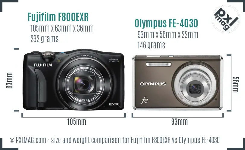Fujifilm F800EXR vs Olympus FE-4030 size comparison