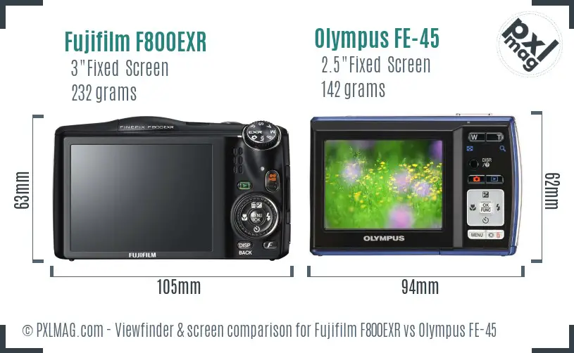 Fujifilm F800EXR vs Olympus FE-45 Screen and Viewfinder comparison
