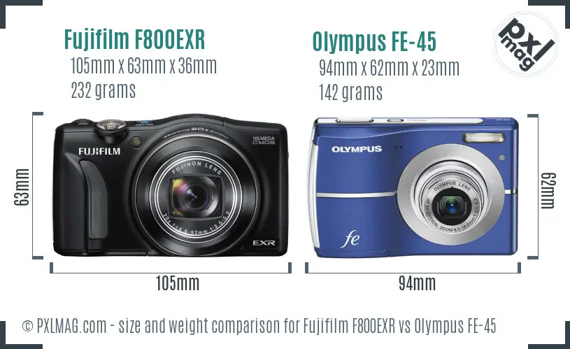 Fujifilm F800EXR vs Olympus FE-45 size comparison
