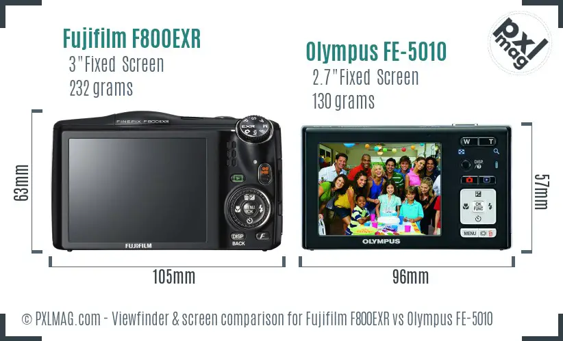 Fujifilm F800EXR vs Olympus FE-5010 Screen and Viewfinder comparison