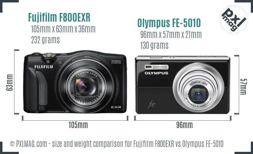 Fujifilm F800EXR vs Olympus FE-5010 size comparison