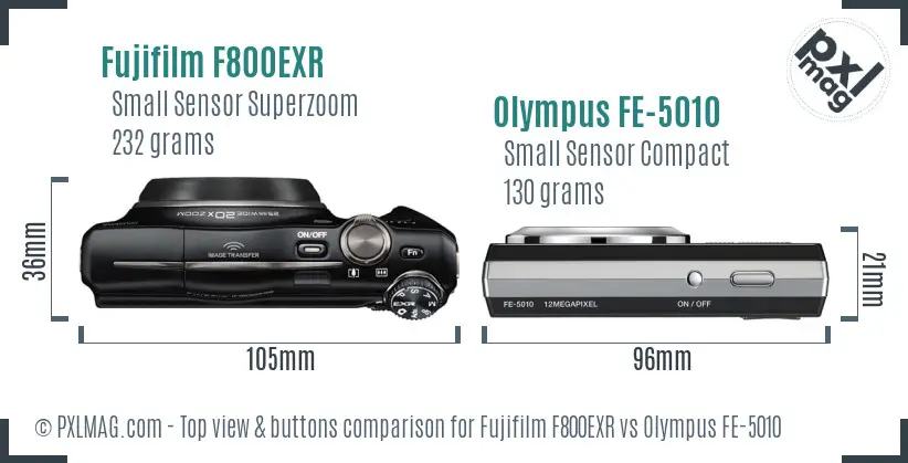 Fujifilm F800EXR vs Olympus FE-5010 top view buttons comparison