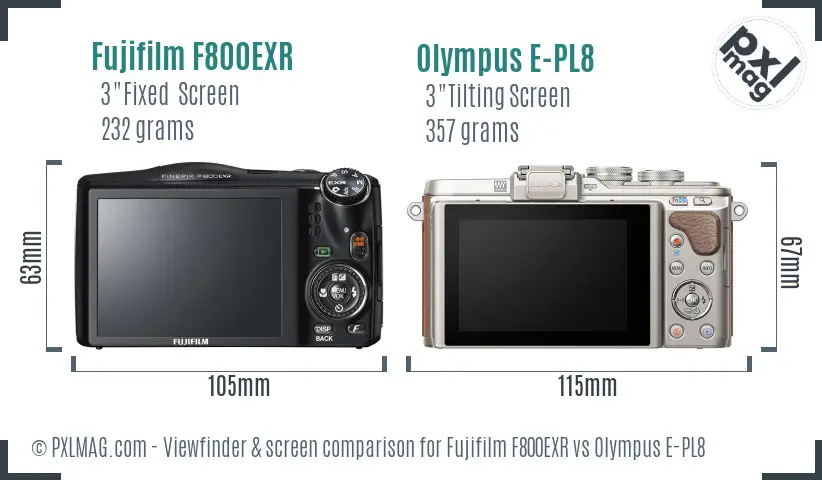 Fujifilm F800EXR vs Olympus E-PL8 Screen and Viewfinder comparison