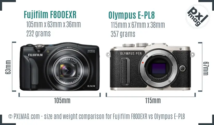 Fujifilm F800EXR vs Olympus E-PL8 size comparison