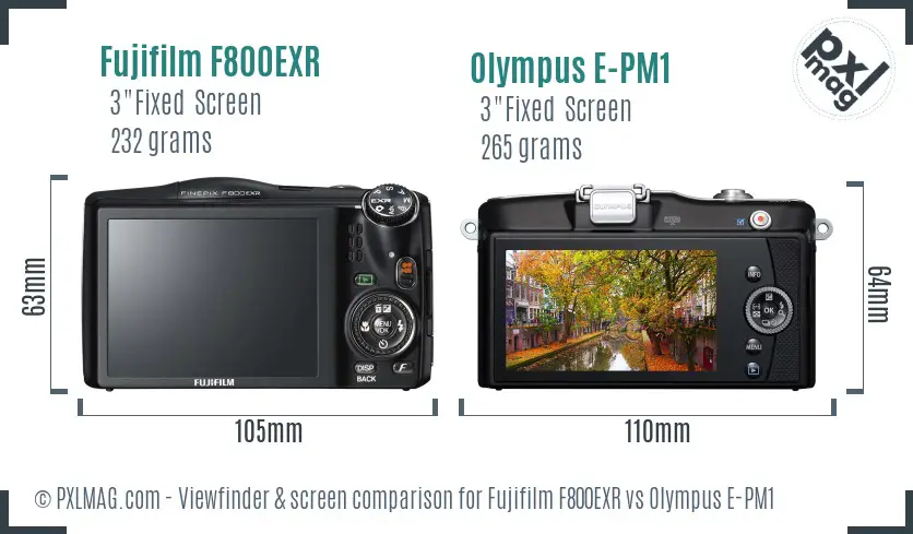 Fujifilm F800EXR vs Olympus E-PM1 Screen and Viewfinder comparison