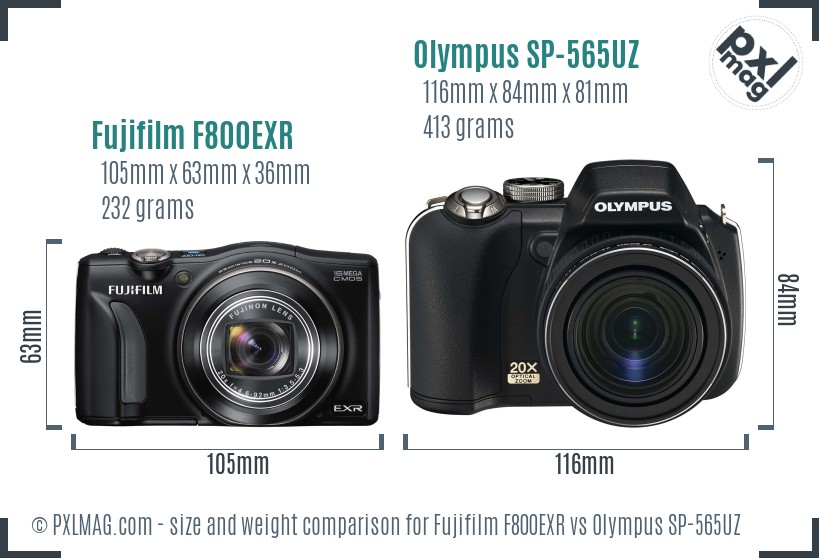 Fujifilm F800EXR vs Olympus SP-565UZ size comparison