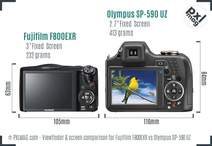 Fujifilm F800EXR vs Olympus SP-590 UZ Screen and Viewfinder comparison