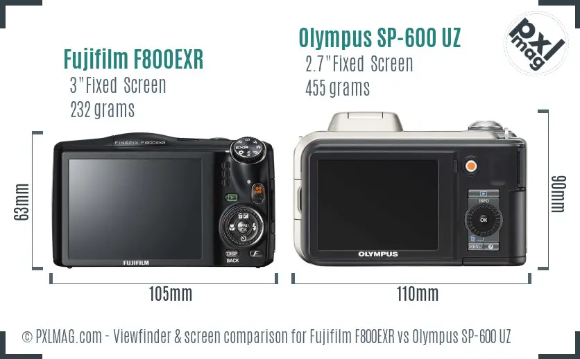 Fujifilm F800EXR vs Olympus SP-600 UZ Screen and Viewfinder comparison