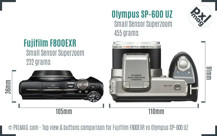 Fujifilm F800EXR vs Olympus SP-600 UZ top view buttons comparison