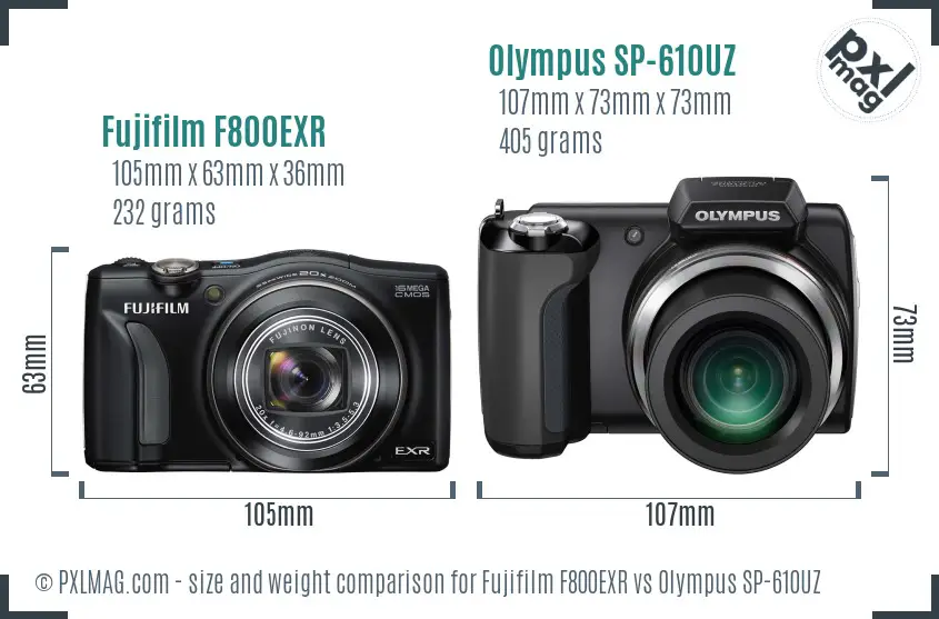 Fujifilm F800EXR vs Olympus SP-610UZ size comparison Fujifilm F800EXR vs Olympus SP-610UZ size comparison
