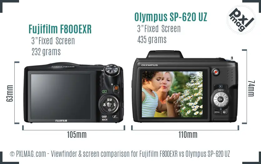 Fujifilm F800EXR vs Olympus SP-620 UZ Screen and Viewfinder comparison