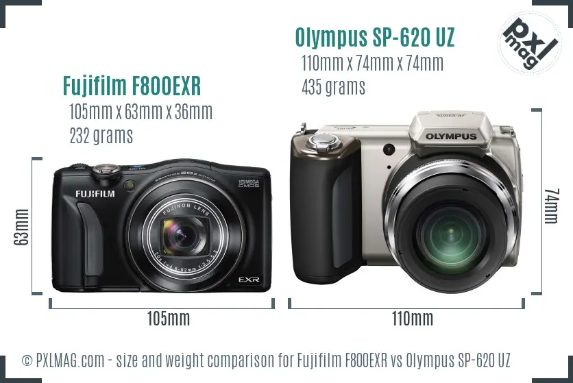 Fujifilm F800EXR vs Olympus SP-620 UZ size comparison