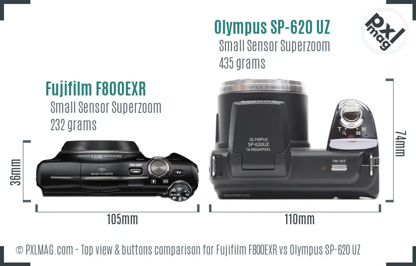 Fujifilm F800EXR vs Olympus SP-620 UZ top view buttons comparison