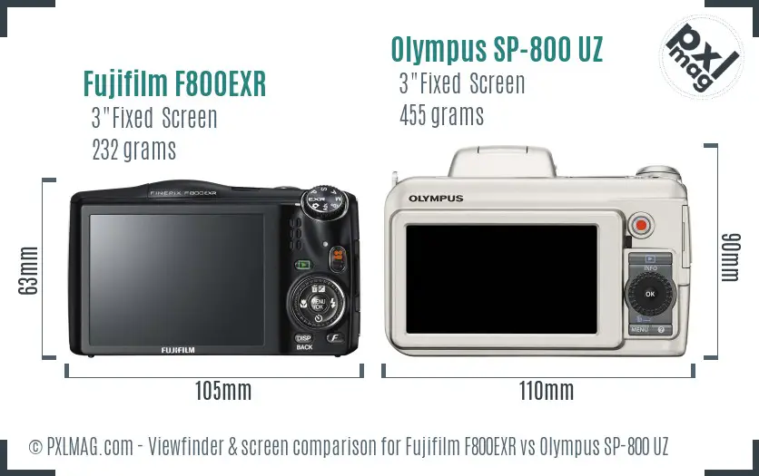 Fujifilm F800EXR vs Olympus SP-800 UZ Screen and Viewfinder comparison Fujifilm F800EXR vs Olympus SP-800 UZ Screen and Viewfinder comparison