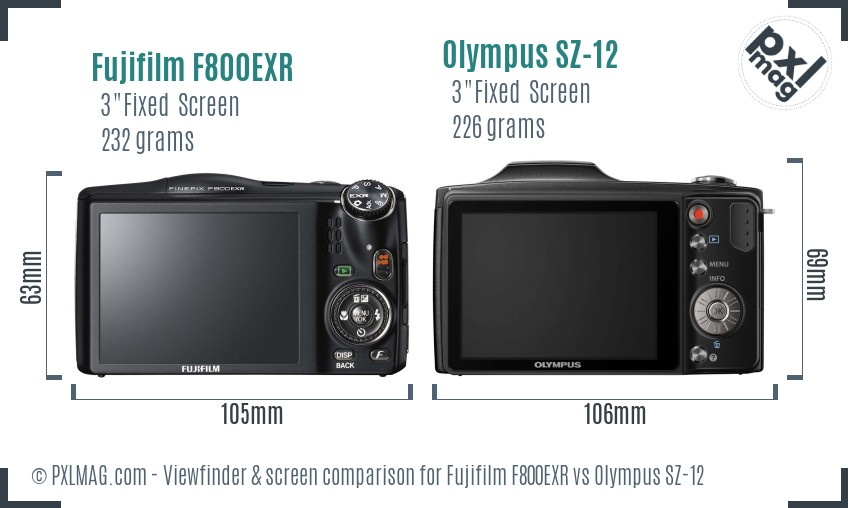 Fujifilm F800EXR vs Olympus SZ-12 Screen and Viewfinder comparison