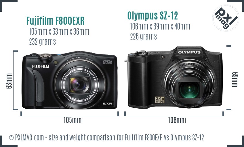 Fujifilm F800EXR vs Olympus SZ-12 size comparison