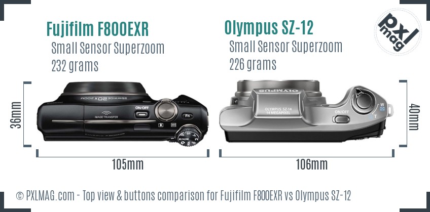 Fujifilm F800EXR vs Olympus SZ-12 top view buttons comparison