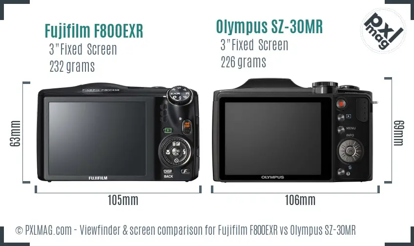 Fujifilm F800EXR vs Olympus SZ-30MR Screen and Viewfinder comparison