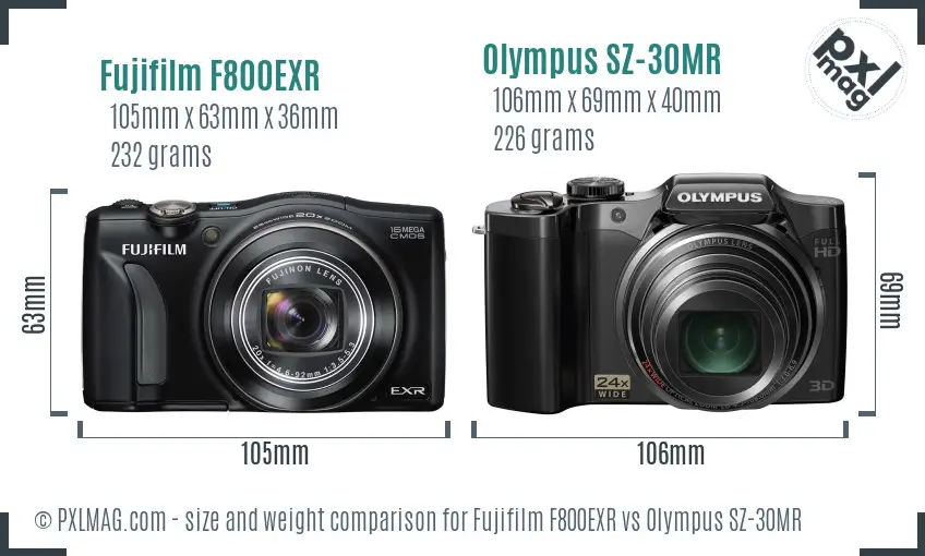 Fujifilm F800EXR vs Olympus SZ-30MR size comparison