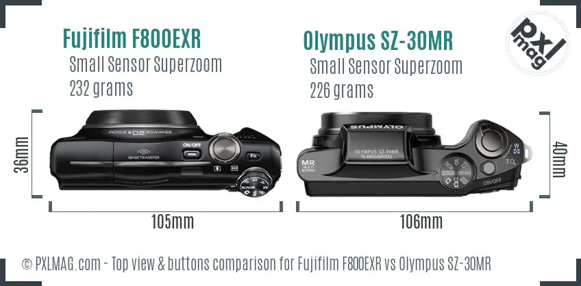 Fujifilm F800EXR vs Olympus SZ-30MR top view buttons comparison