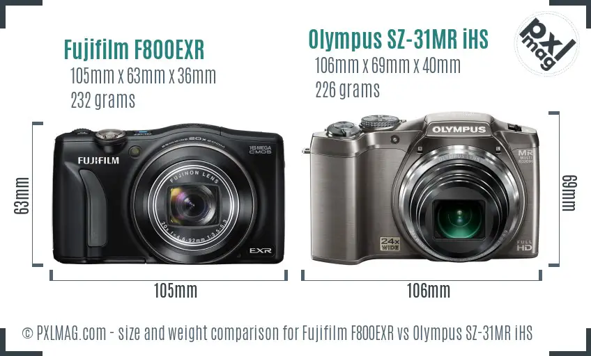 Fujifilm F800EXR vs Olympus SZ-31MR iHS size comparison Fujifilm F800EXR vs Olympus SZ-31MR iHS size comparison