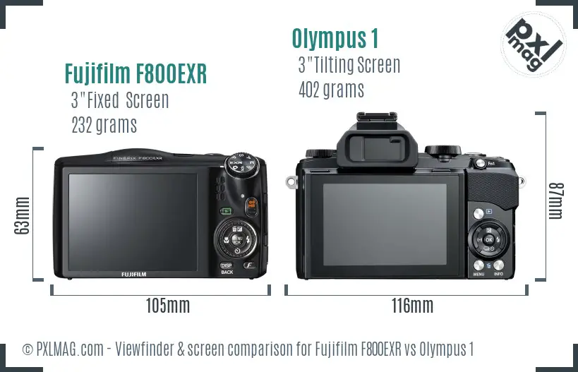 Fujifilm F800EXR vs Olympus 1 Screen and Viewfinder comparison