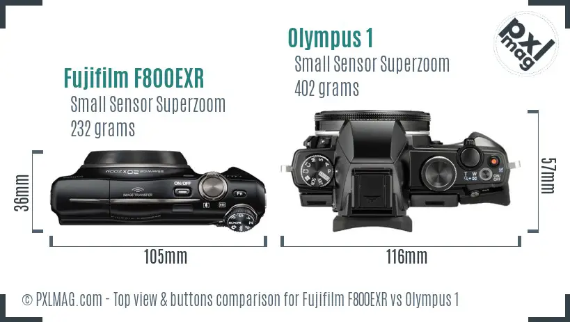 Fujifilm F800EXR vs Olympus 1 top view buttons comparison