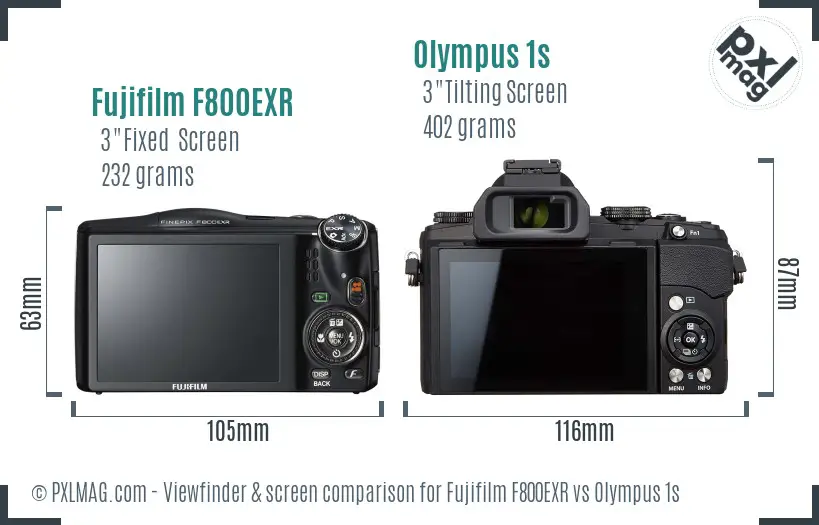 Fujifilm F800EXR vs Olympus 1s Screen and Viewfinder comparison