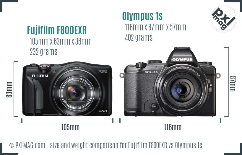 Fujifilm F800EXR vs Olympus 1s size comparison