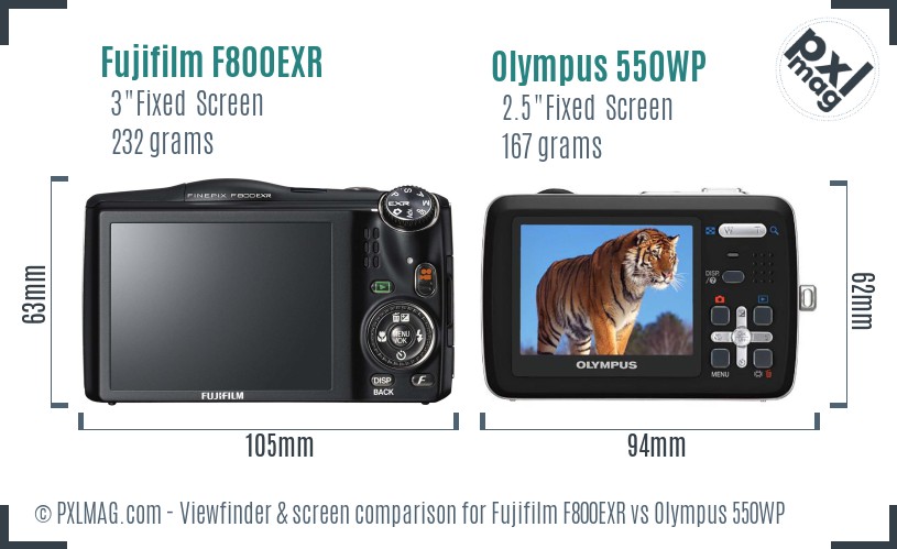 Fujifilm F800EXR vs Olympus 550WP Screen and Viewfinder comparison