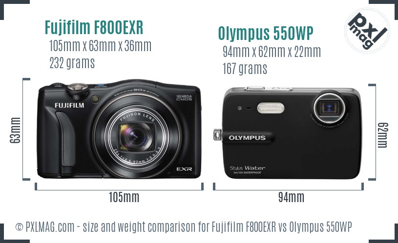 Fujifilm F800EXR vs Olympus 550WP size comparison