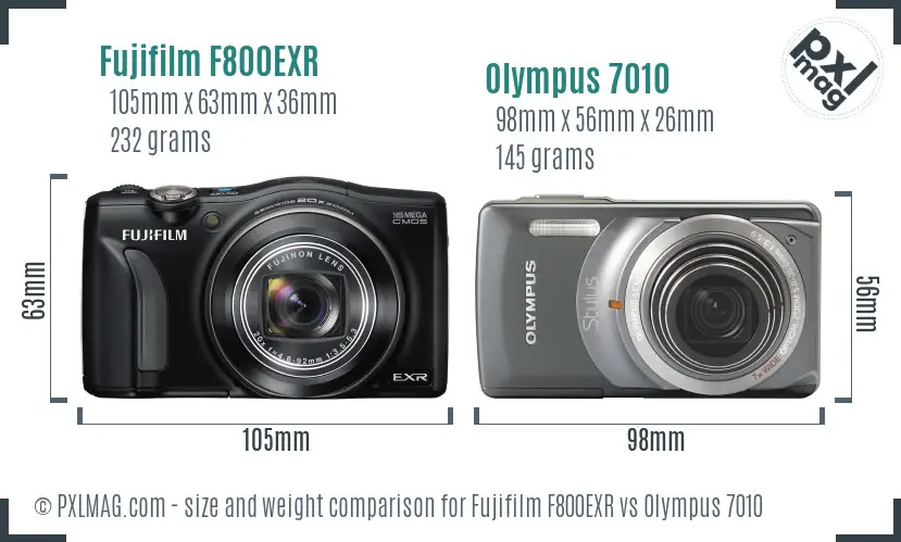 Fujifilm F800EXR vs Olympus 7010 size comparison