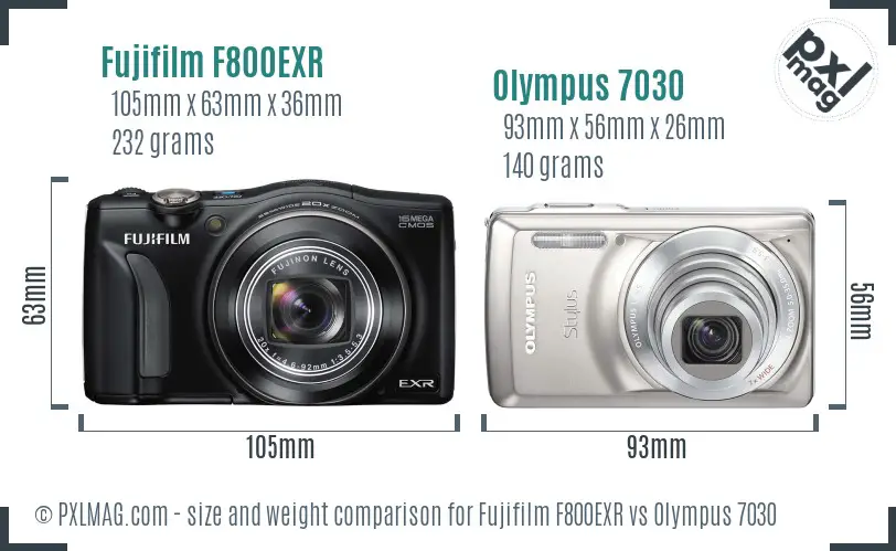 Fujifilm F800EXR vs Olympus 7030 size comparison