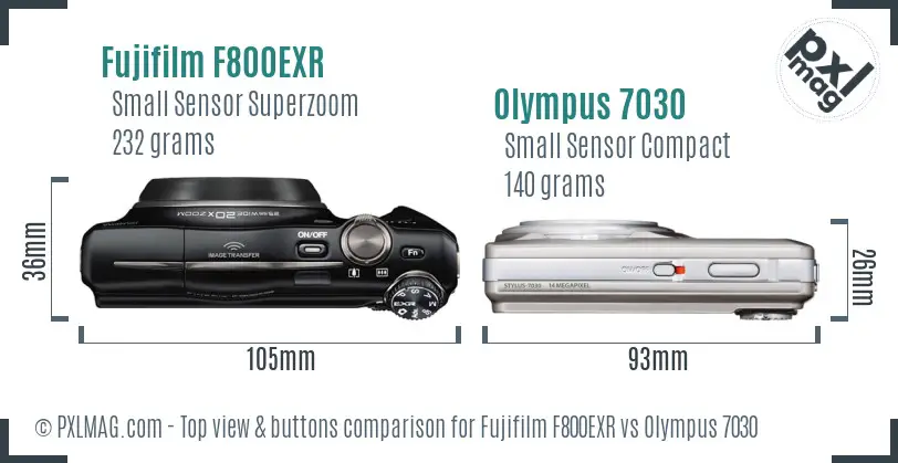 Fujifilm F800EXR vs Olympus 7030 top view buttons comparison