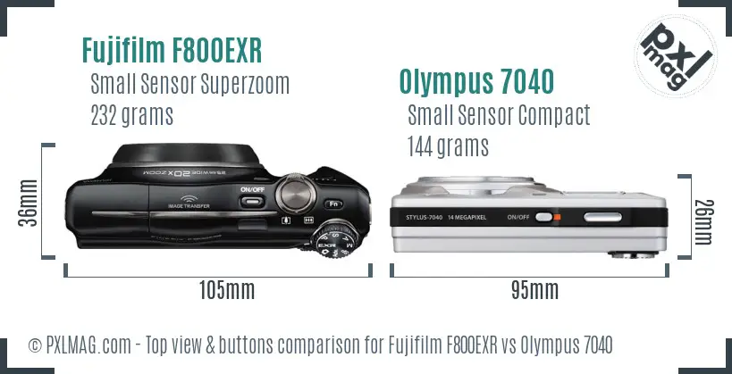 Fujifilm F800EXR vs Olympus 7040 top view buttons comparison