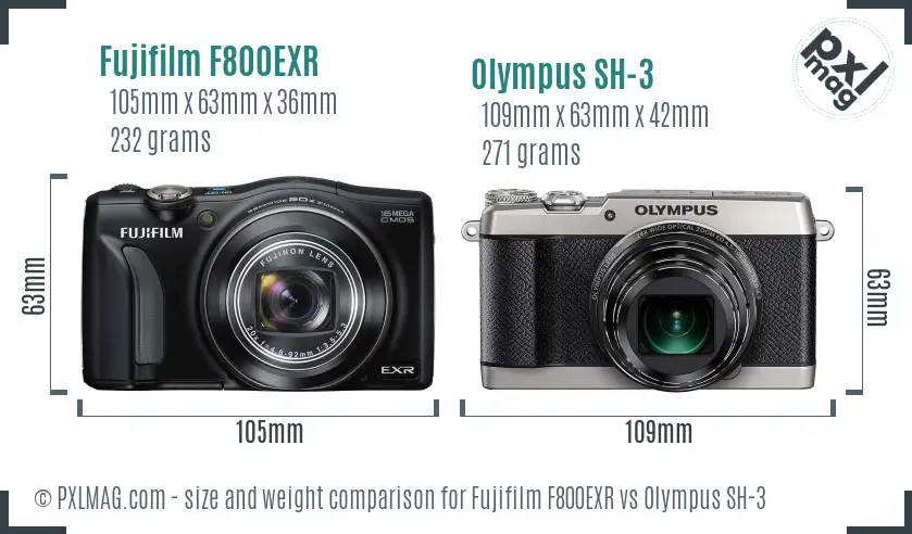 Fujifilm F800EXR vs Olympus SH-3 size comparison