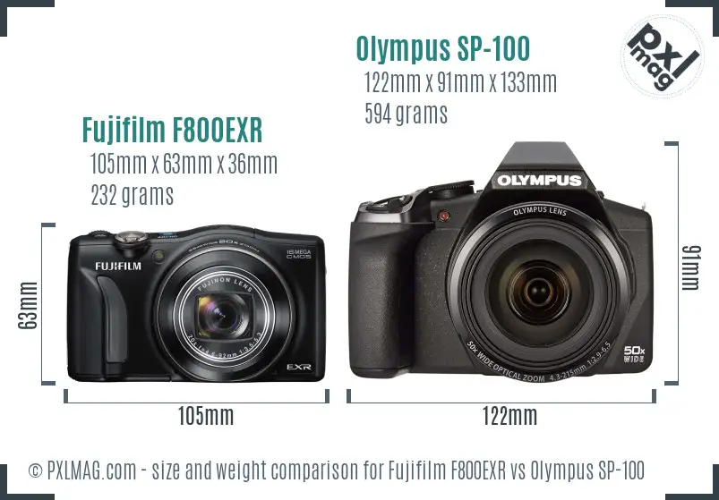 Fujifilm F800EXR vs Olympus SP-100 size comparison