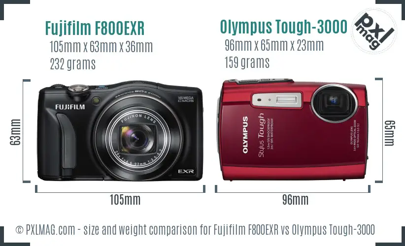 Fujifilm F800EXR vs Olympus Tough-3000 size comparison