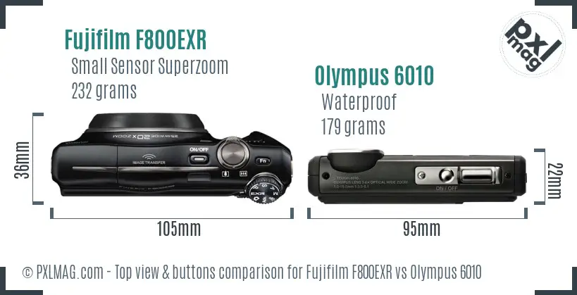 Fujifilm F800EXR vs Olympus 6010 top view buttons comparison