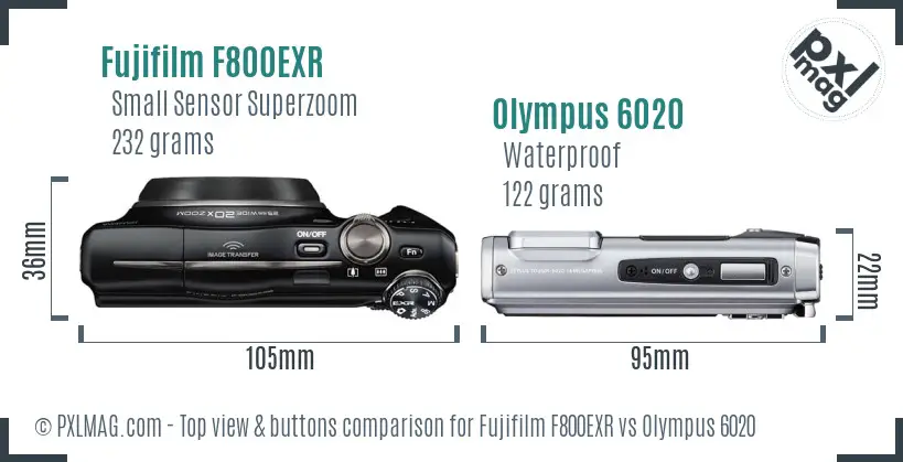 Fujifilm F800EXR vs Olympus 6020 top view buttons comparison