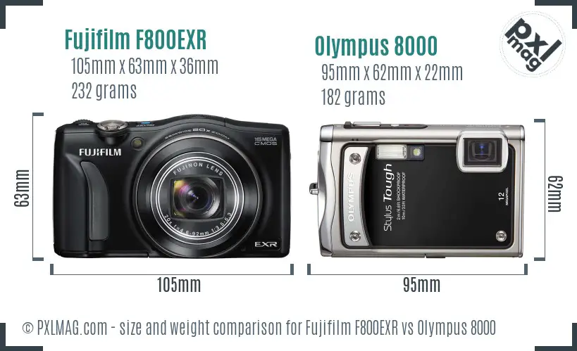 Fujifilm F800EXR vs Olympus 8000 size comparison