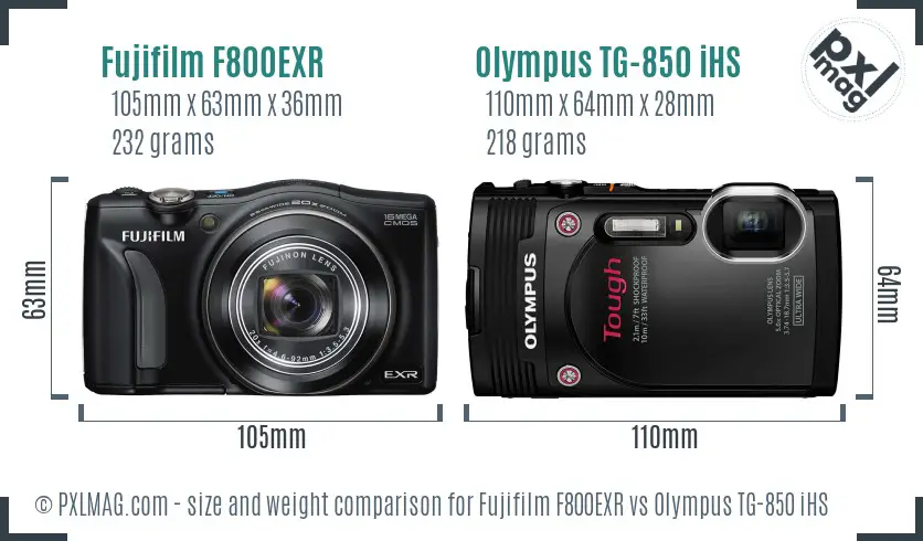 Fujifilm F800EXR vs Olympus TG-850 iHS size comparison Fujifilm F800EXR vs Olympus TG-850 iHS size comparison