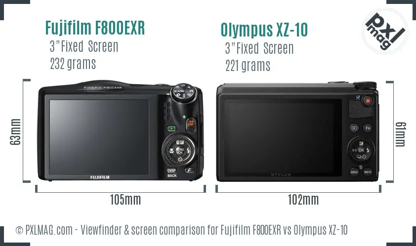 Fujifilm F800EXR vs Olympus XZ-10 Screen and Viewfinder comparison