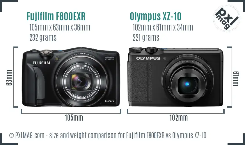 Fujifilm F800EXR vs Olympus XZ-10 size comparison